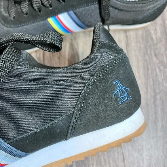 *Penguin | Black Suede  Canvas Multi Color Striped Sneakers Size 10 - Picture 13 of 16